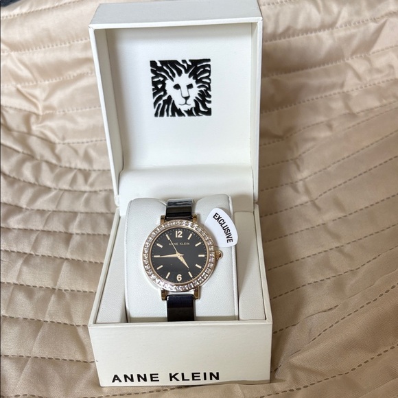 Anne Klein Black Dial Gold-Tone Watch - Picture 1 of 5